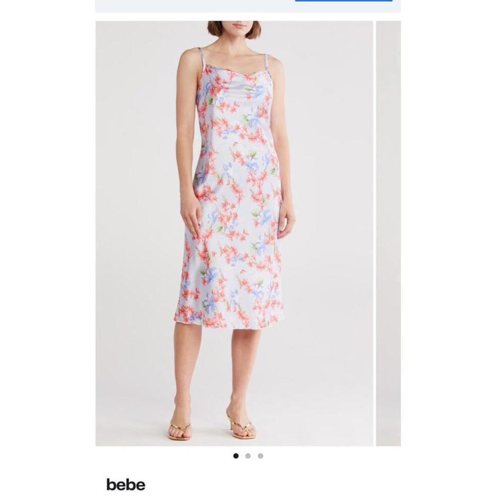 bebe Satin Drape Midi Dress